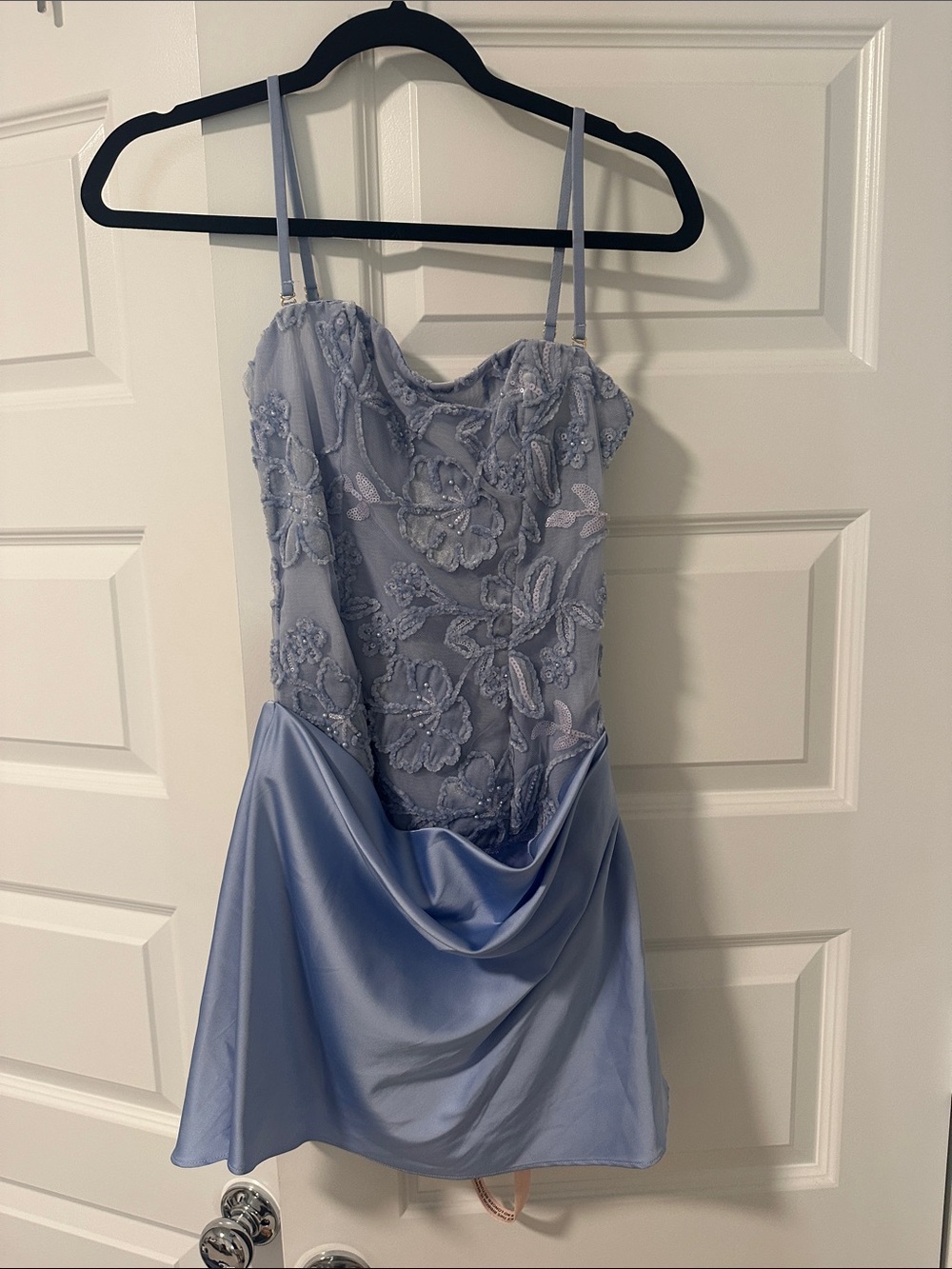 Oh Polly Sky Blue Strapless Embellished A-Line Mini Dress - Picture 3 of 4